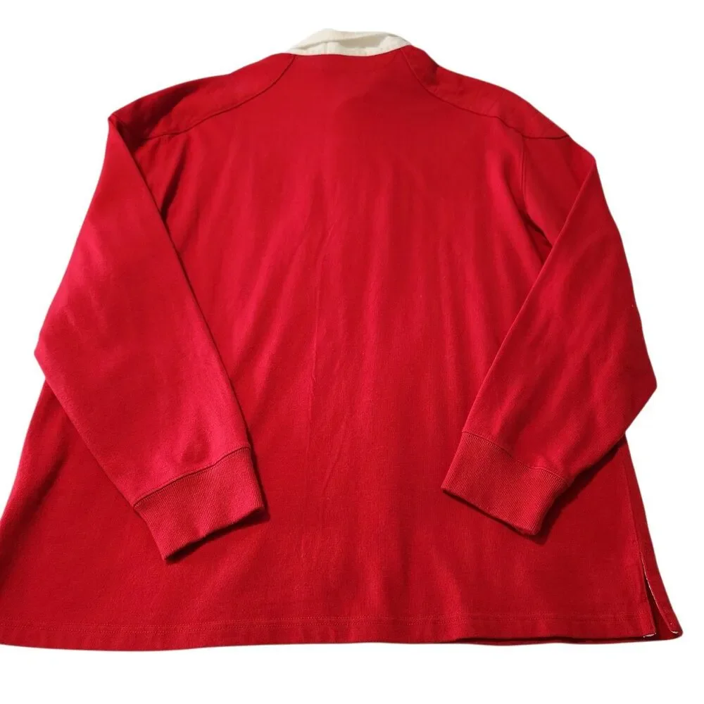 Vintage Polo Ralph Lauren Mens Red Rugby Long Sleeve Shirt Big Pony Size L